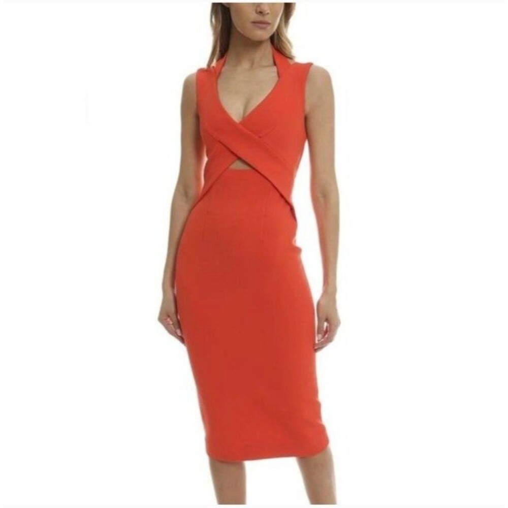 Nicholas Tangerine Bandage Cross-Band Midi Dress Cut-Out Keyhole Sz 2
